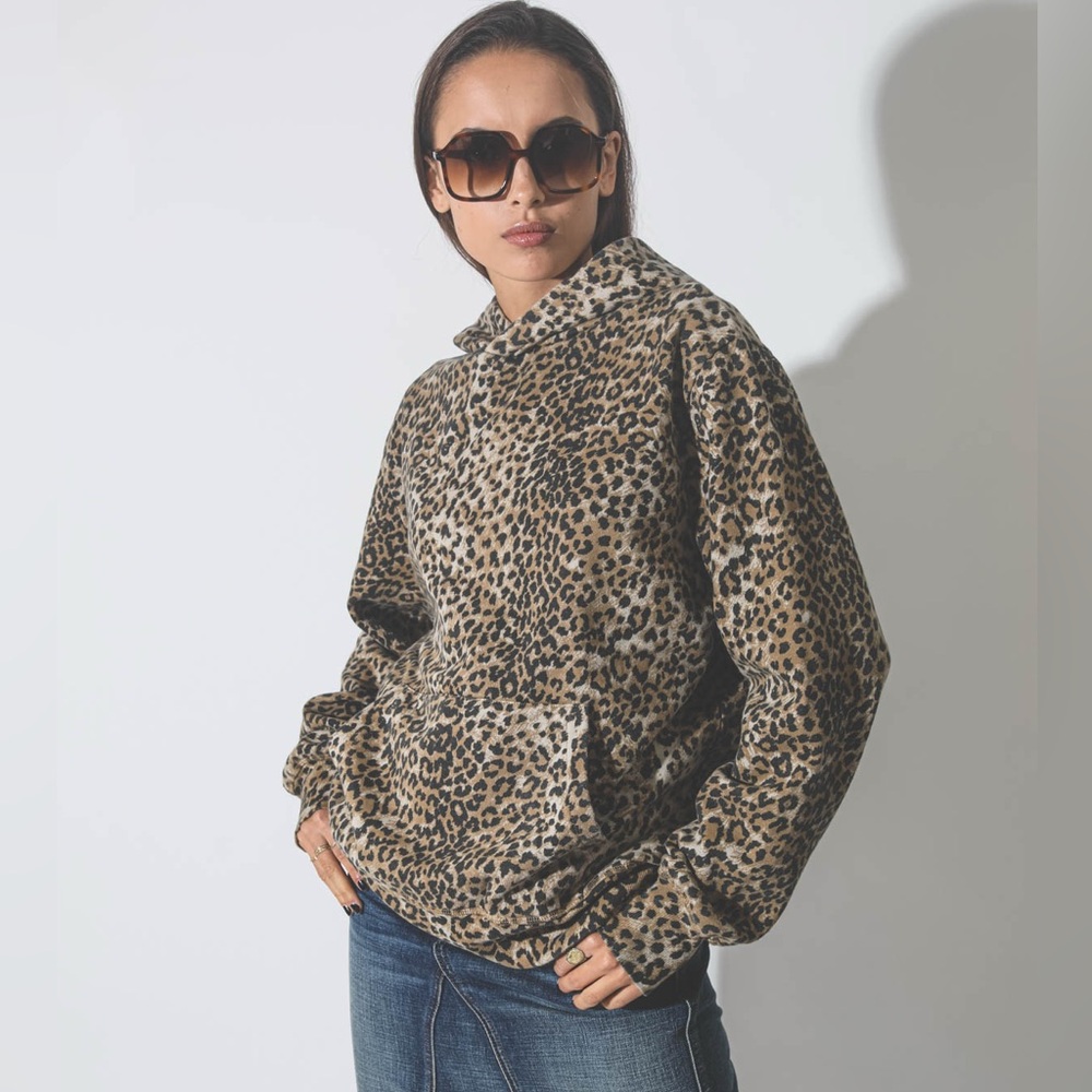 NWT Ragdoll LA Tan / Brown / Black LEOPARD Print HOODIE Sweatshirt / Sz Medium M